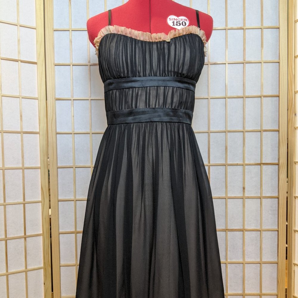 Max & Cleo Black Silk Chiffon Fit Flare Eyelet Hem Cocktail Dress